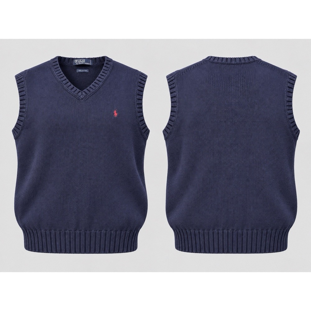 POLO RALPH LAUREN mens large GOLF navy knit cotton sweater vest v-neck